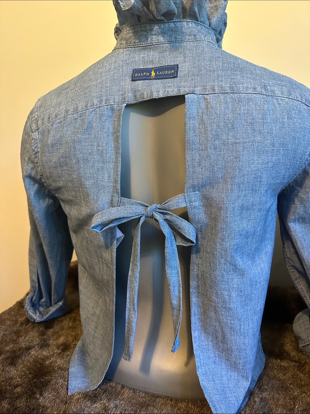 Ralph Lauren Denim Blue Button-Down Shirt backless - Picture 3 of 6